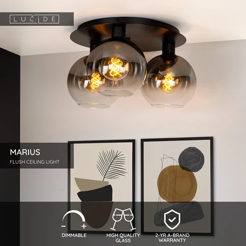 Lucide MARIUS - Flush ceiling light - 3xE27 - Black - USP